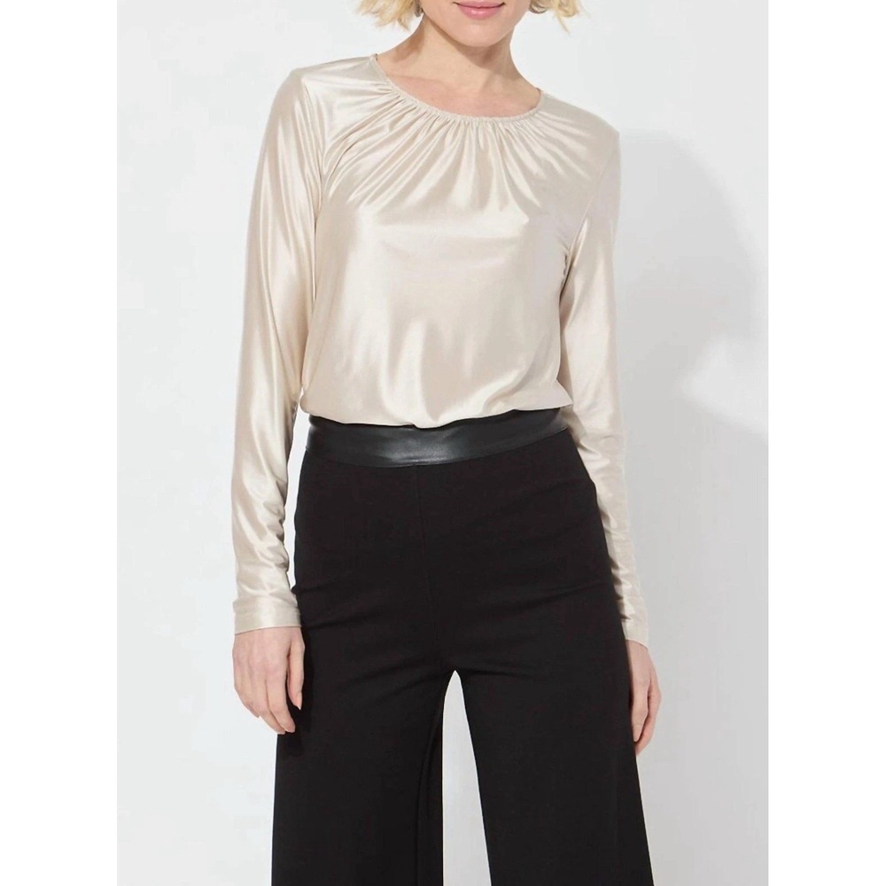 Lysse Larissa Satin Jersey Top Women's Size XS Long Sleeve Beige NWT
